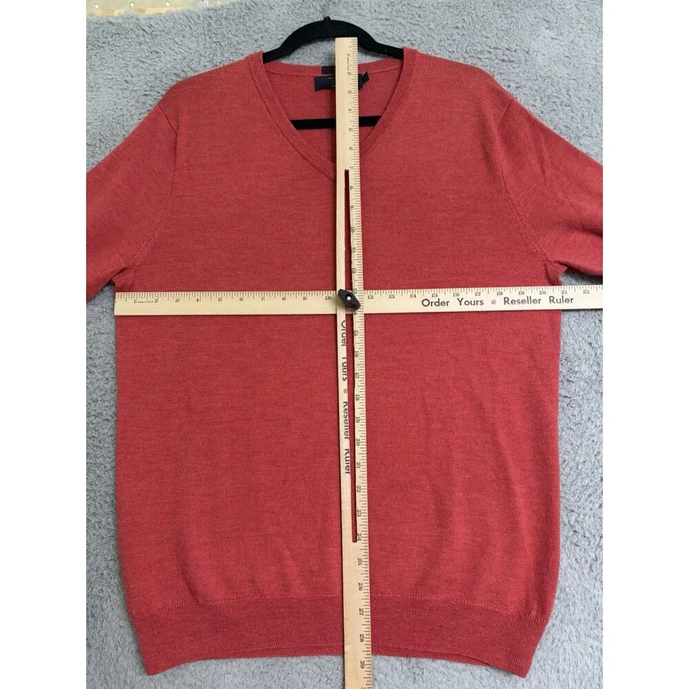 J. Crew Men's Coral Minimalist 100% Merino Wool V-Neck Pullover Sweater Large